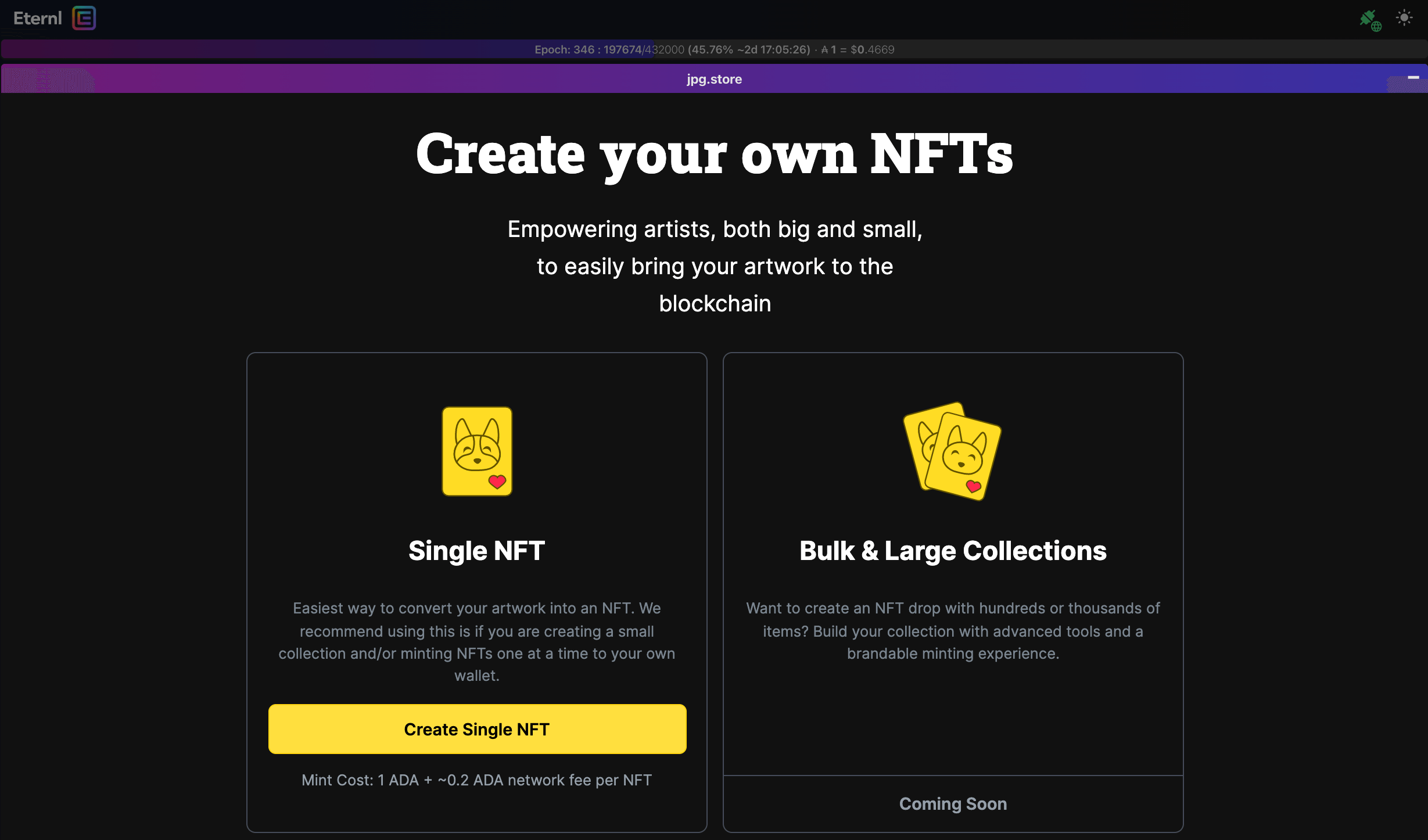 Mint NFT on JPG Store